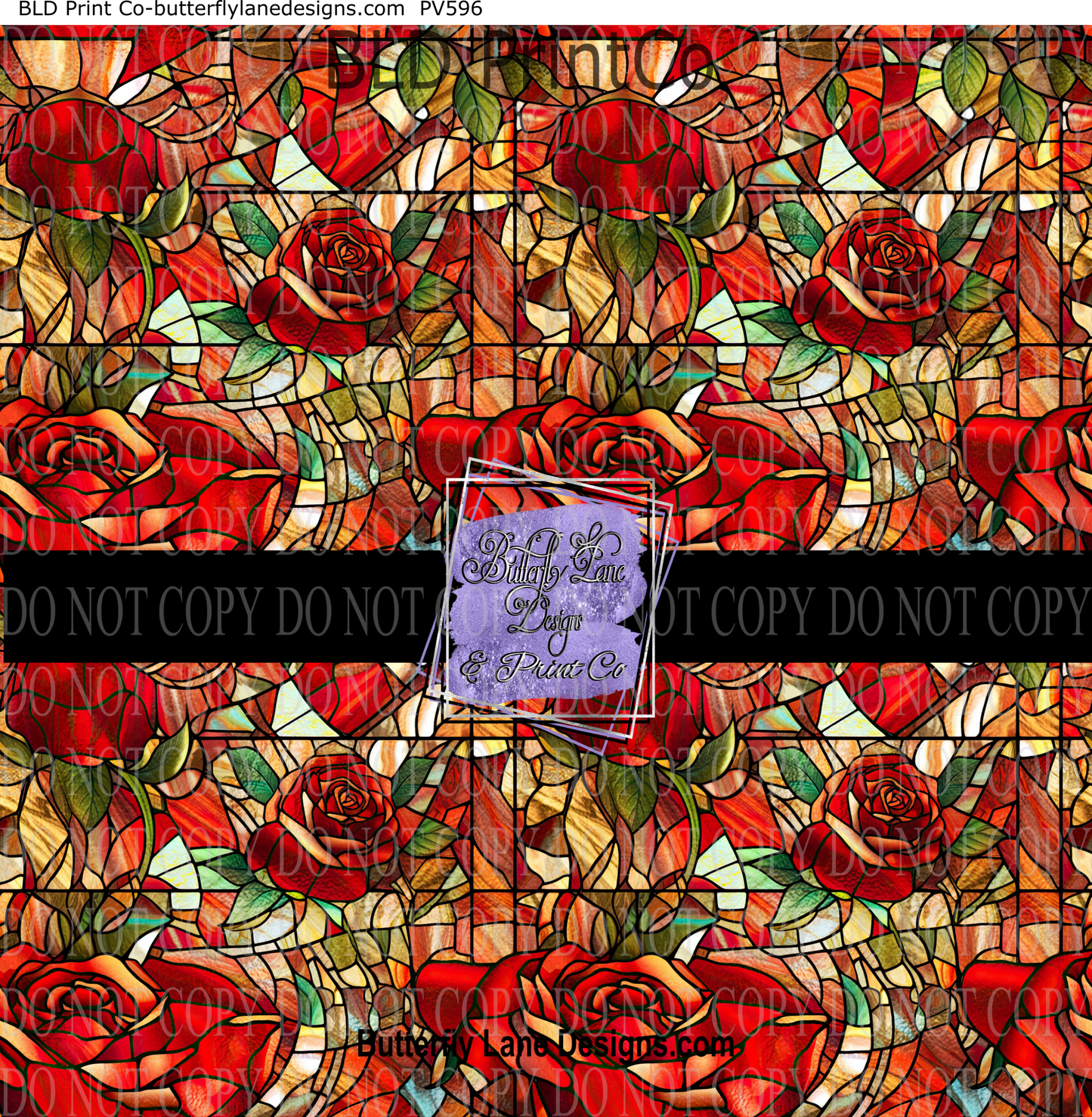 Stained Glass effect Red Roses 2 PV 596- Patterned Vinyl