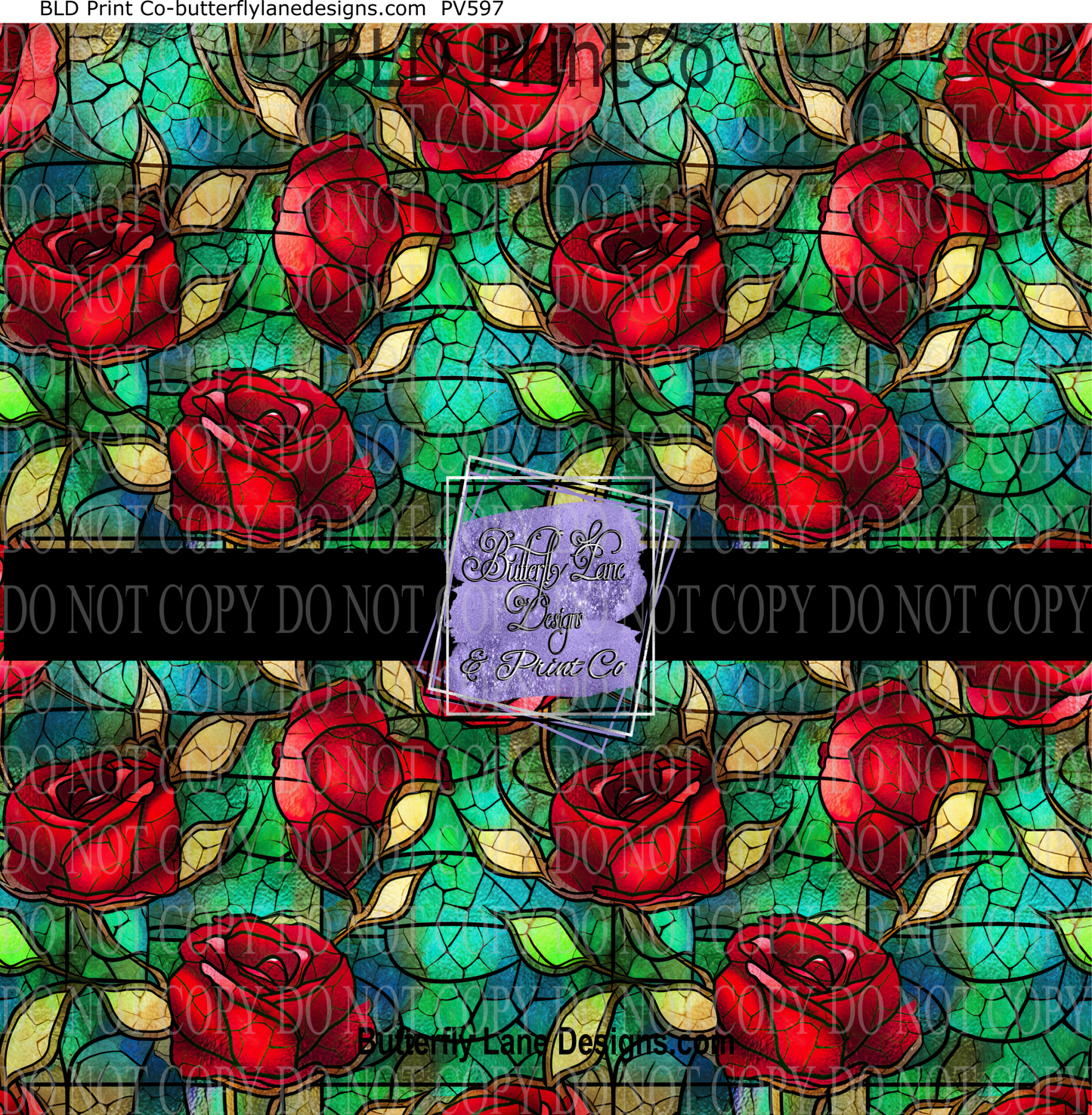 Stained Glass effect Red Roses 3 PV 597- Patterned Vinyl