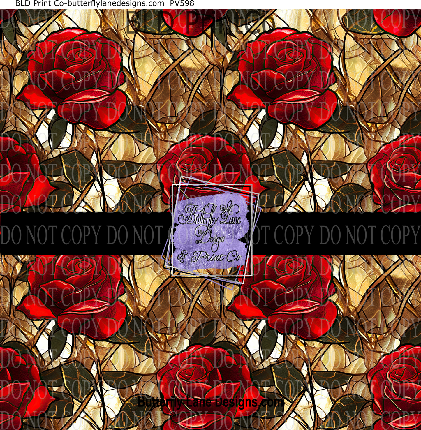 Stained Glass effect Red Roses 4 PV 598- Patterned Vinyl