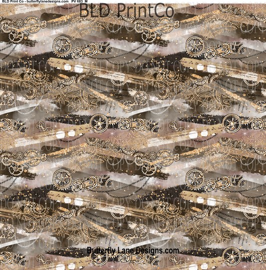 Steam Punk- with gold accents and brush strokes-  PV 683 M     Patterned Vinyl