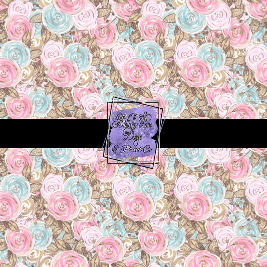 Sweet Spring Pink and blue florals with gold accents  PV 545 - Patterned Vinyl