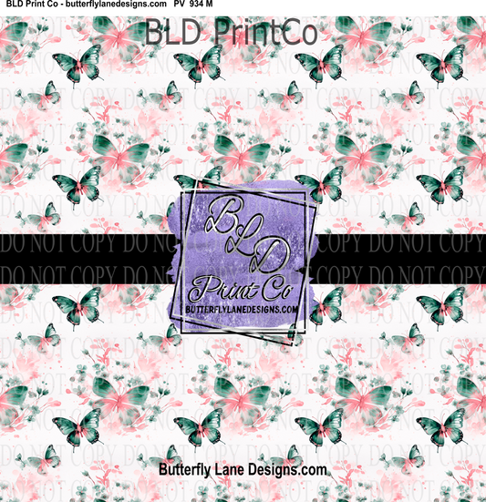 Teal & Pink Butterflies-PV 934   Patterned Vinyl