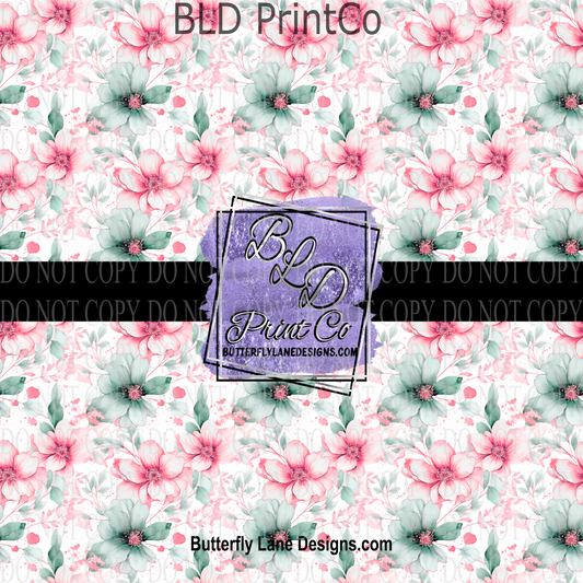 Teal & Pink Florals-PV 935    Patterned Vinyl