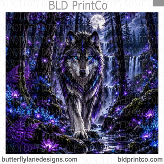 Mystical Neon Wolf | Glowing Forest & Full Moon  | W1000