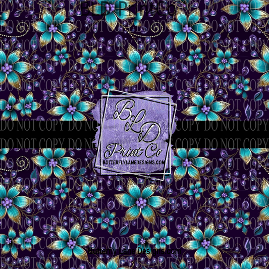 Turquoise-Purple Royal Florals -  PV 801  Patterned Vinyl