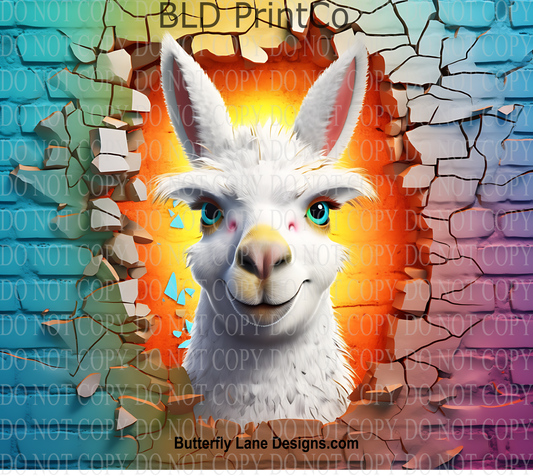 W111  3D Effect -  Colorful Llama Wall smash: Tumbler wrap