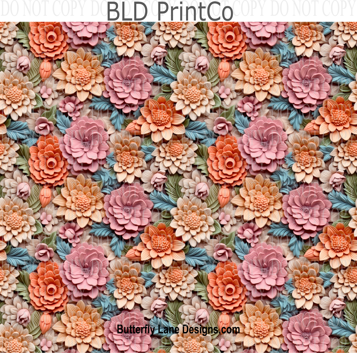 3D effect peach and pink florals W12 : Tumbler wrap