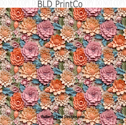 3D effect peach and pink florals W12 : Tumbler wrap