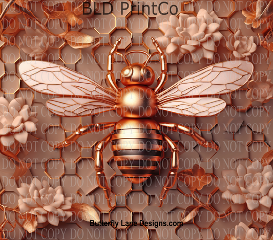 W125 3D Effect Rose Gold Bee and Honey Comb: Tumbler wrap