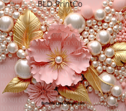 W126 3D Effect  Pink-Gold Floral with pearls: Tumbler wrap