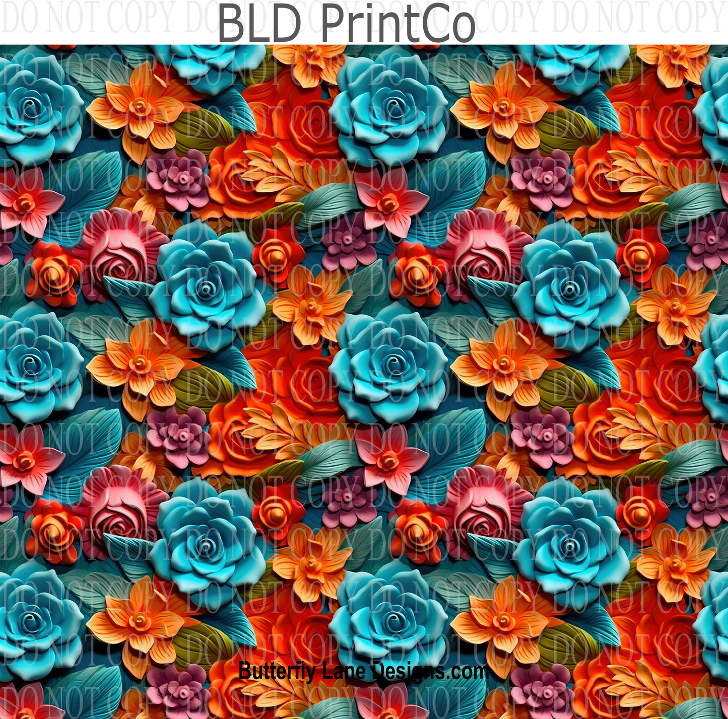 3D effect teal and orange florals W13 : Tumbler wrap