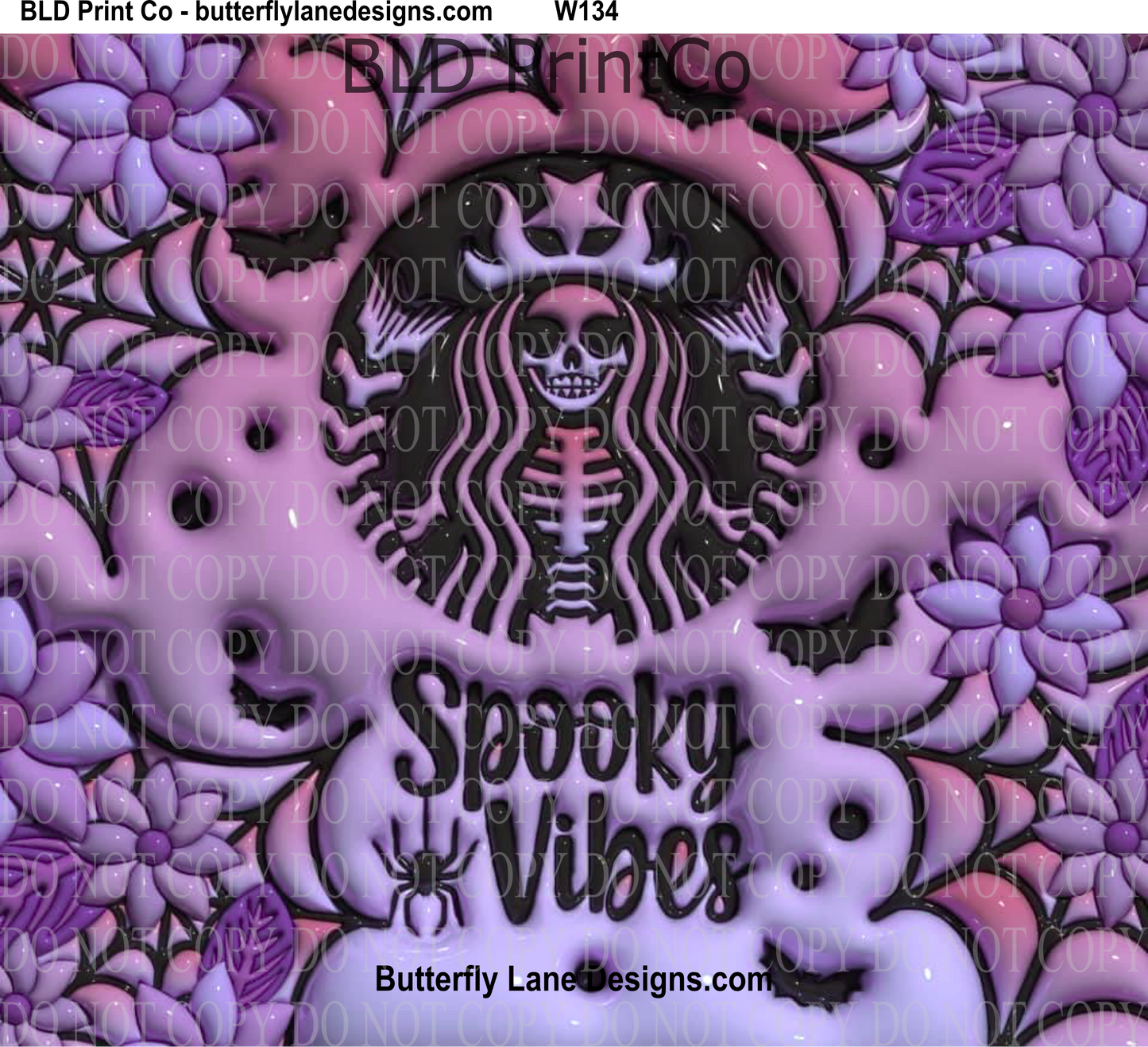 W134    3D Puff Effect - Spooky Vibes Pinks-Purples: Tumbler wrap