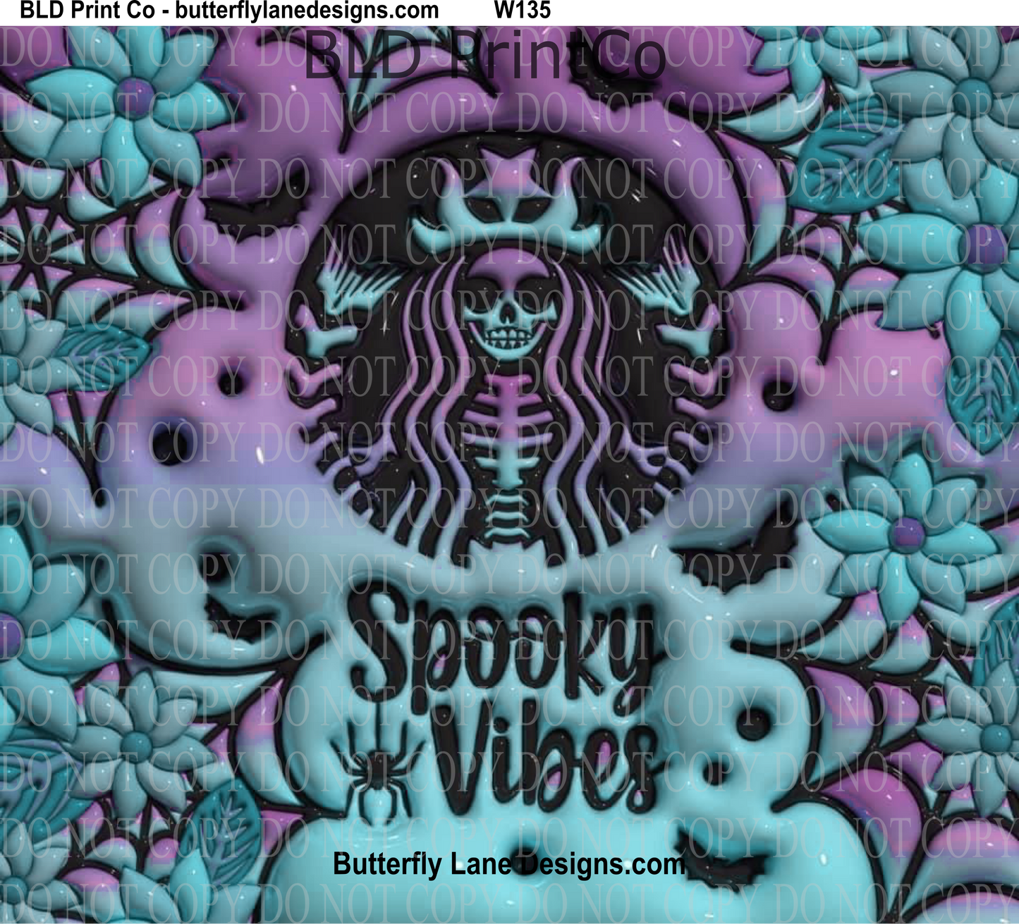 W135    3D Puff Effect - Spooky Vibes Teal-Purples: Tumbler wrap