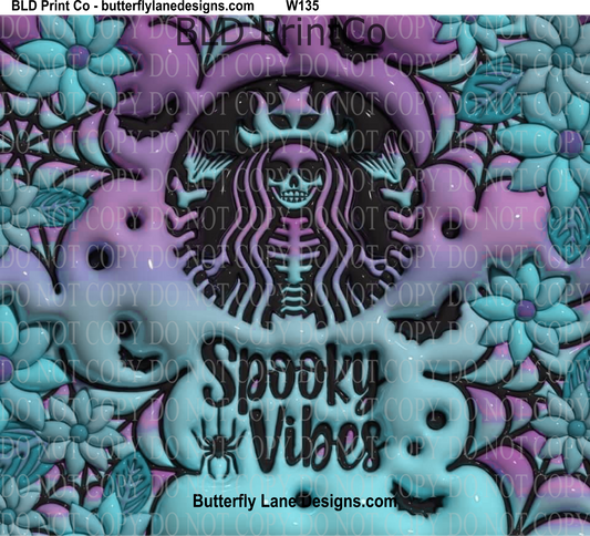 W135    3D Puff Effect - Spooky Vibes Teal-Purples: Tumbler wrap