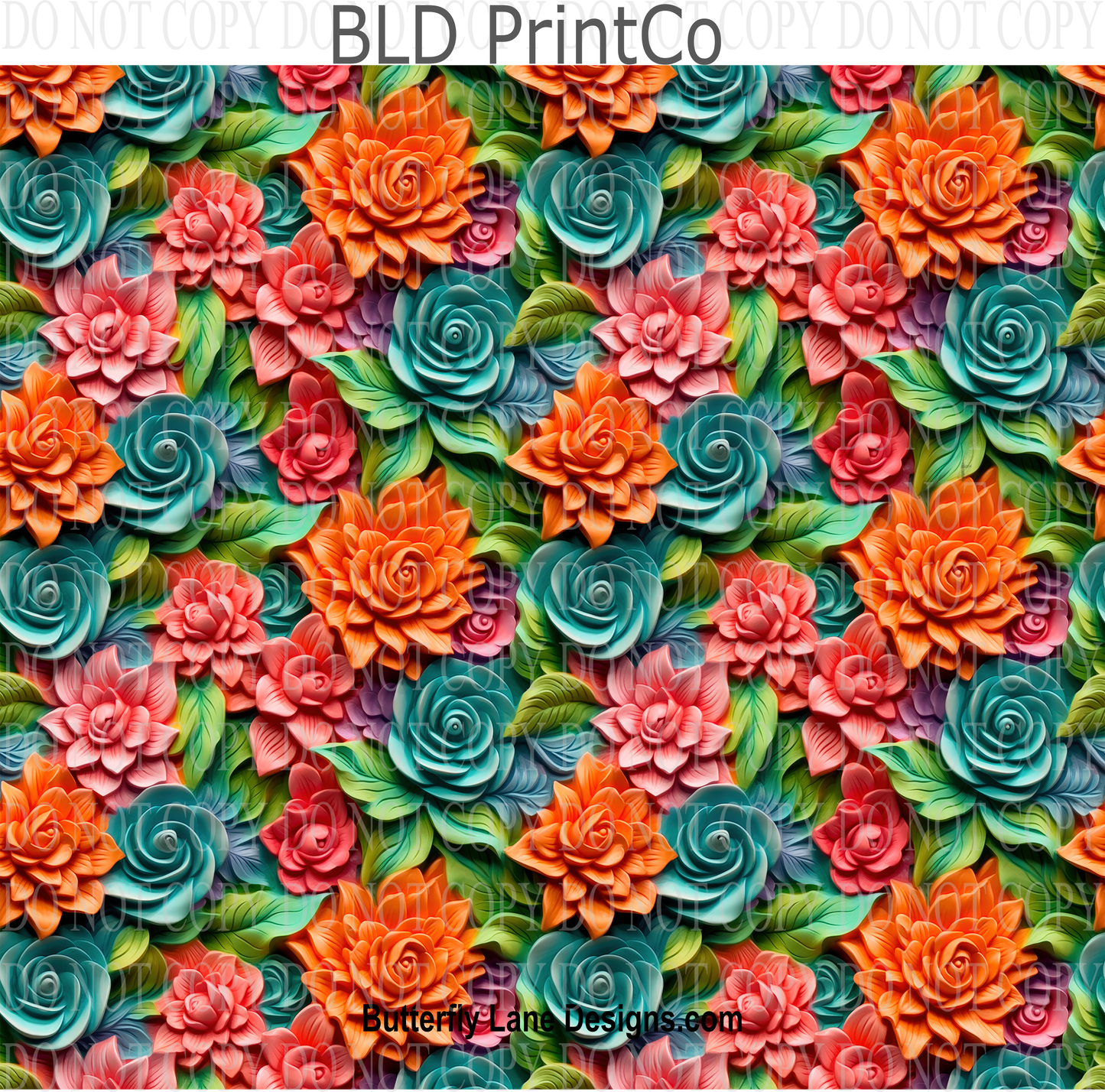 3D effect pink teal and orange florals W14 : Tumbler wrap