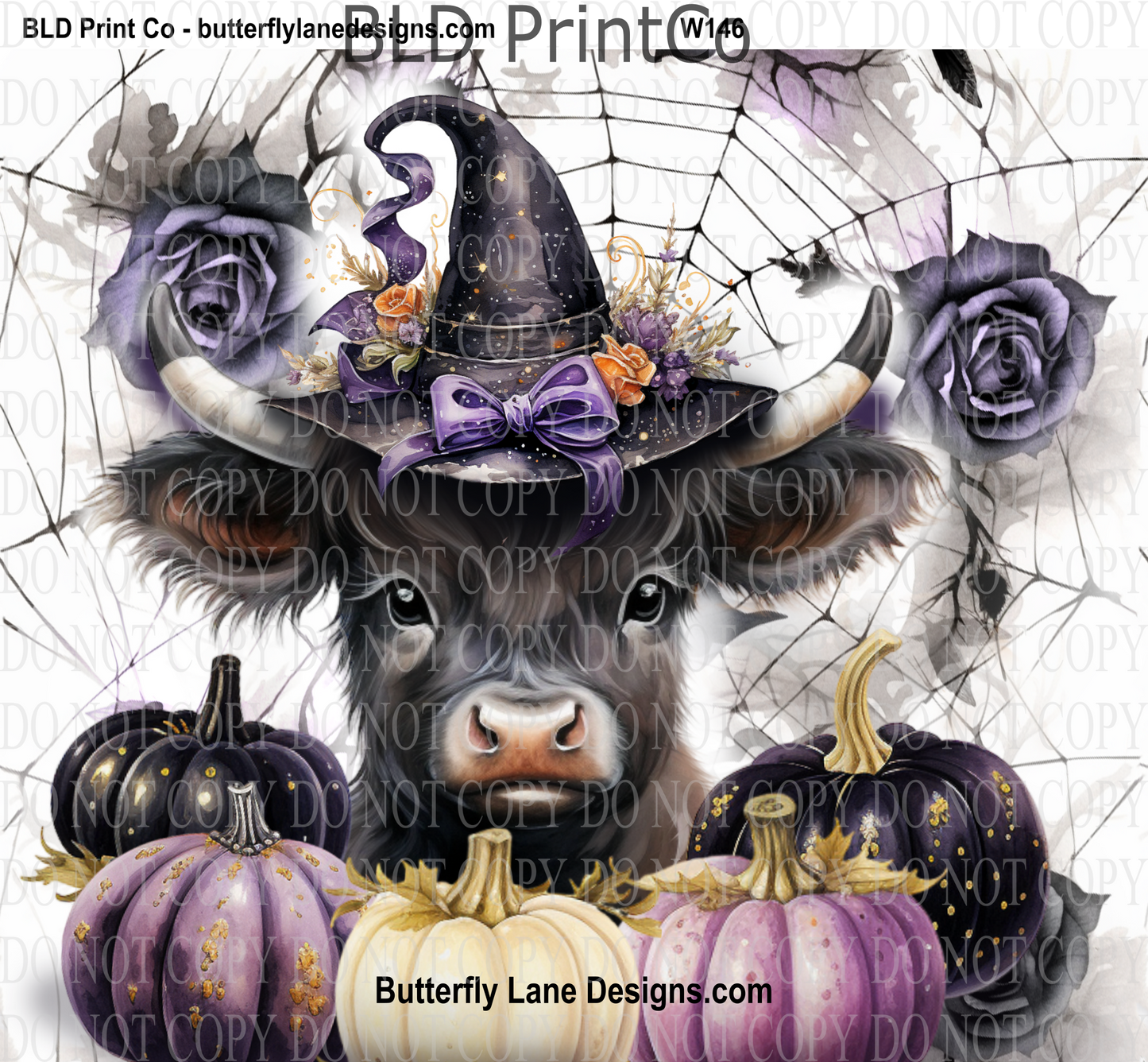 W146 Halloween Baby Highland Cow: Tumbler wrap