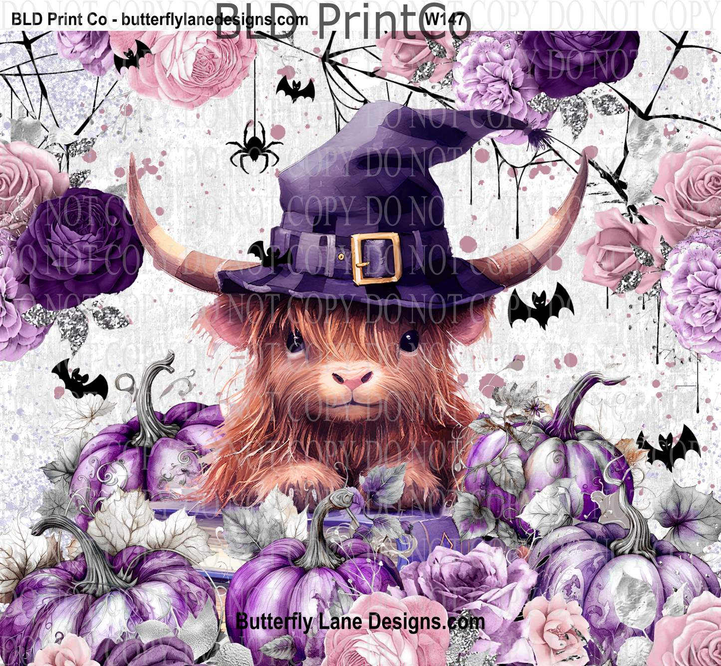 W147 Halloween Baby Highland Cow: Tumbler wrap