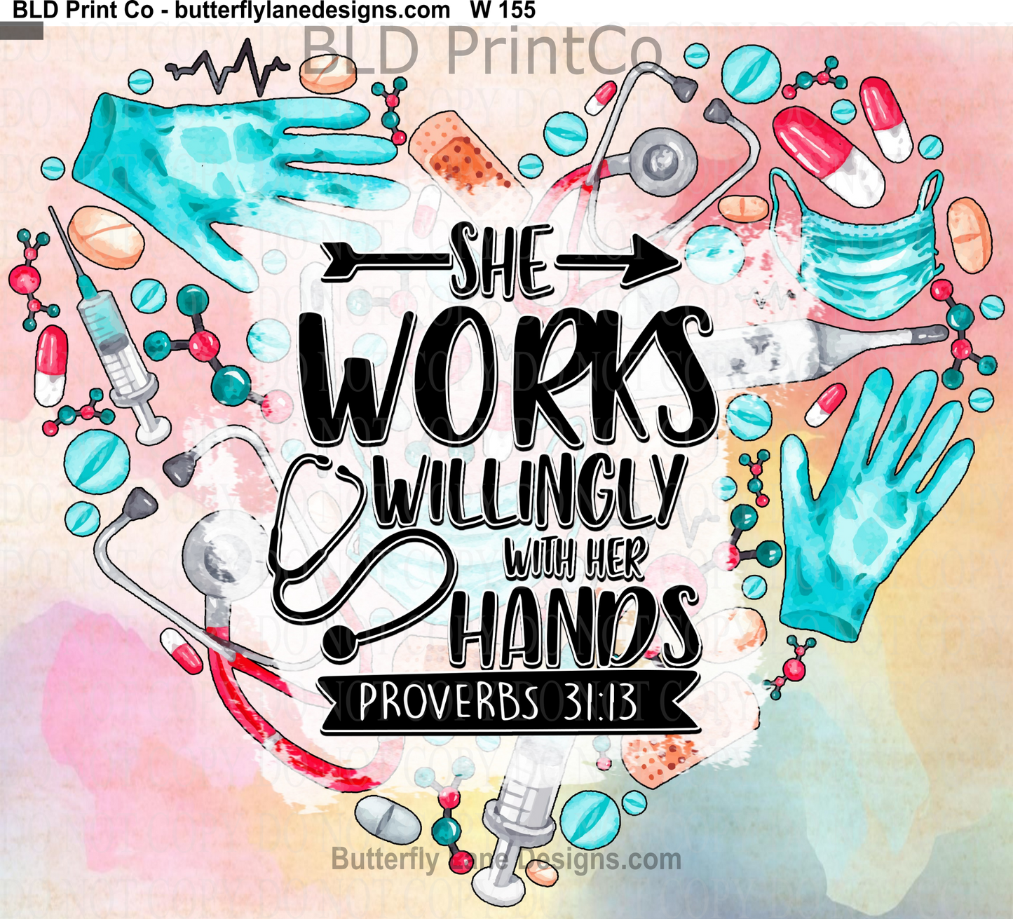 W155  She works willing with her hands- Proverbs 31-13 : Tumbler wrap