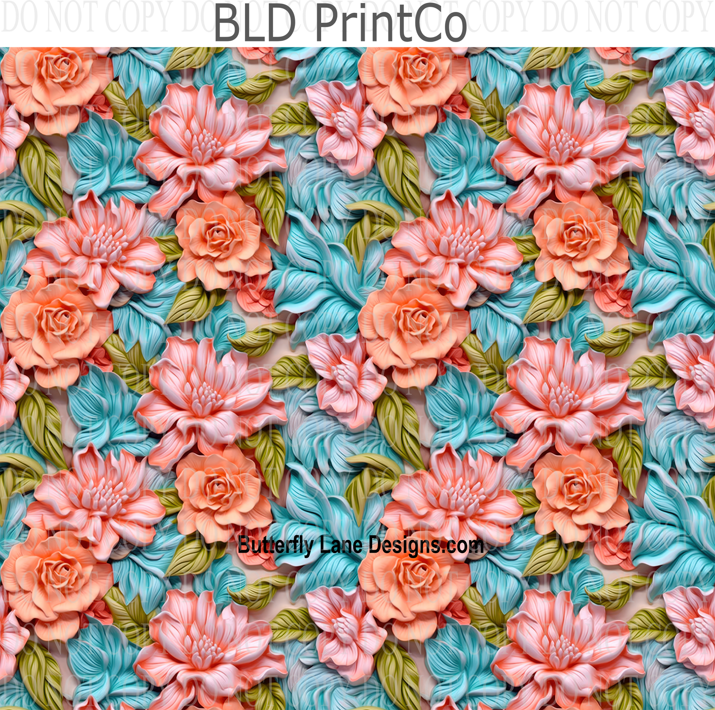 3D effect blue and peach florals W16 : Tumbler wrap