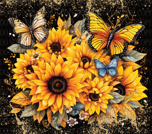W208  Sunflowers and Butterflies:  Tumbler wrap