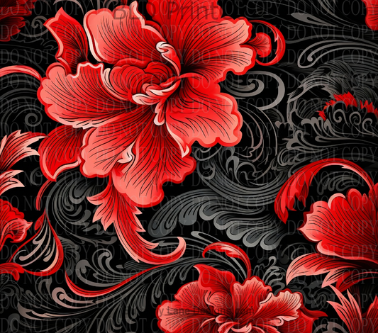 W214 Red and Black floral:  Tumbler wrap