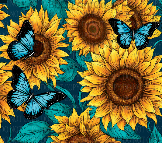 W220 Sunflowers and Turquoise butterflies:  Tumbler wrap
