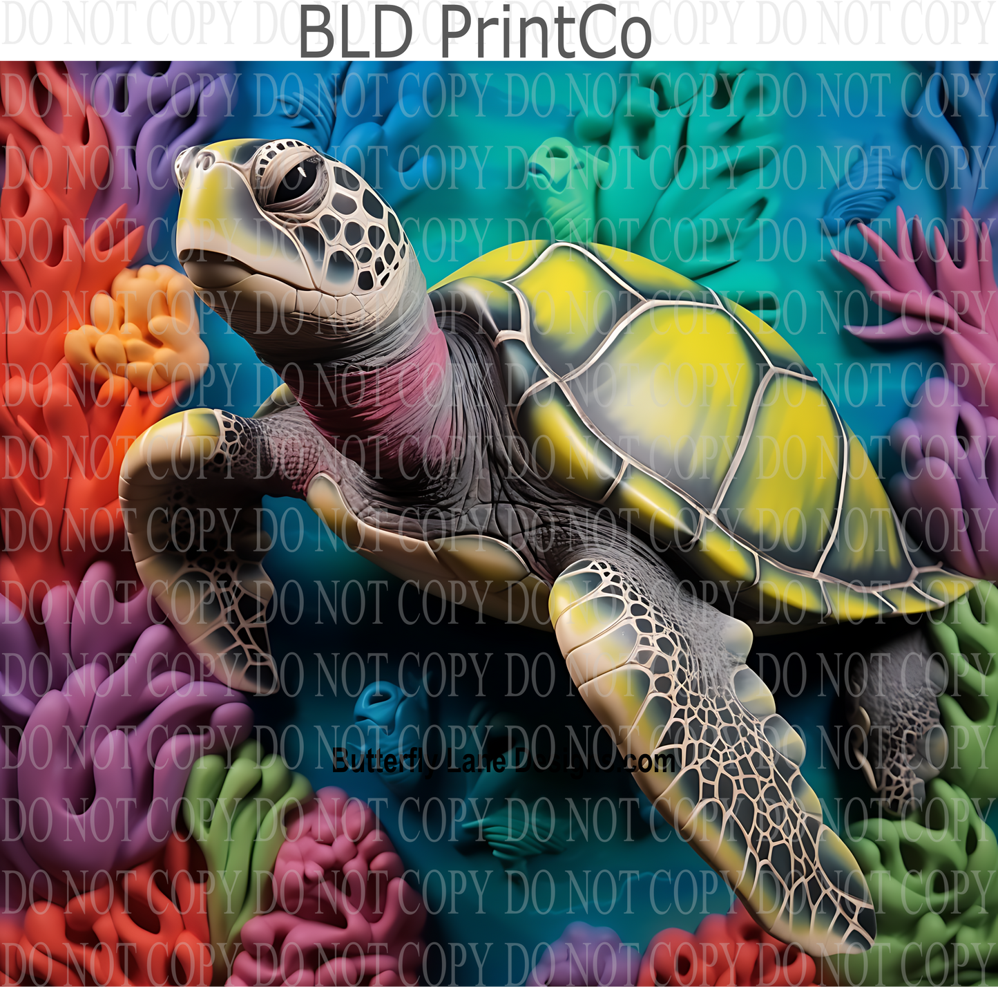 3D Effect Bright colorful sea turtle- W23 : Tumbler wrap