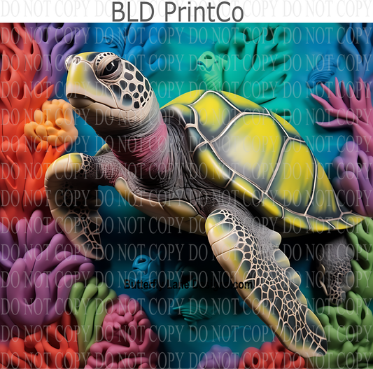 3D Effect Bright colorful sea turtle- W23 : Tumbler wrap