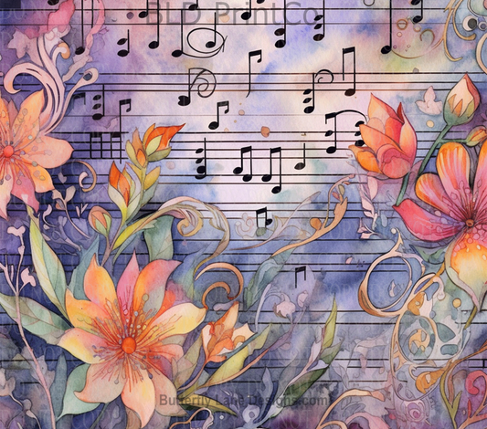 W239  Florals on sheet music  Tumbler wrap