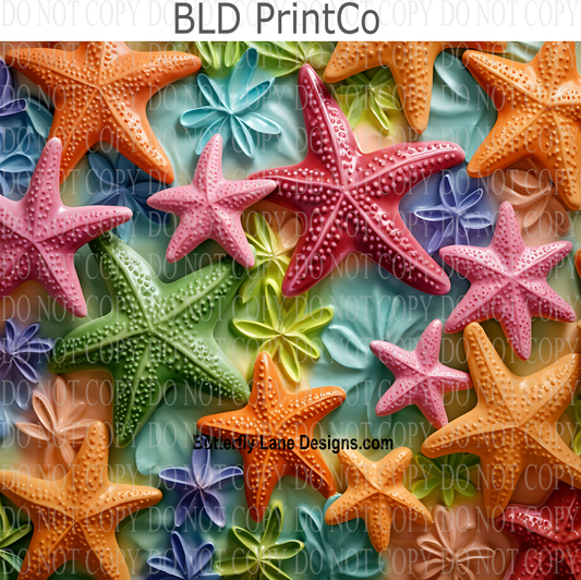 3D Effect  Colorful star fish- W25 : Tumbler wrap