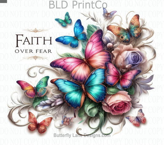 W265 Faith over fear butterflies : Tumbler wrap