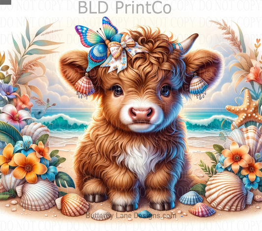 W269 Beachy highland cow : Tumbler wrap