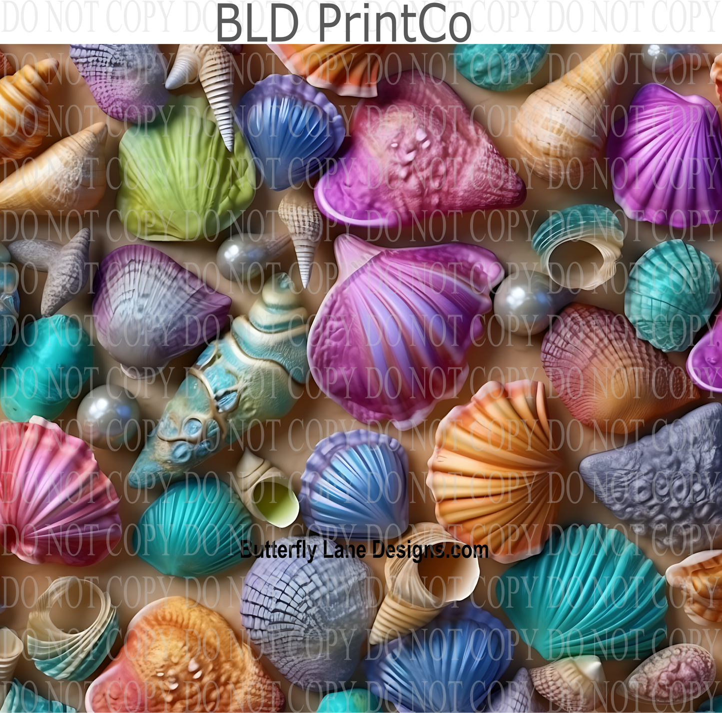 3D Effect  Vibrant Sea Shells and pearls 2- W27 : Tumbler wrap