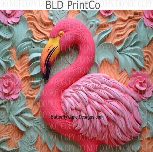 3D Effect  Pink Flamingo 1- W29 : Tumbler wrap