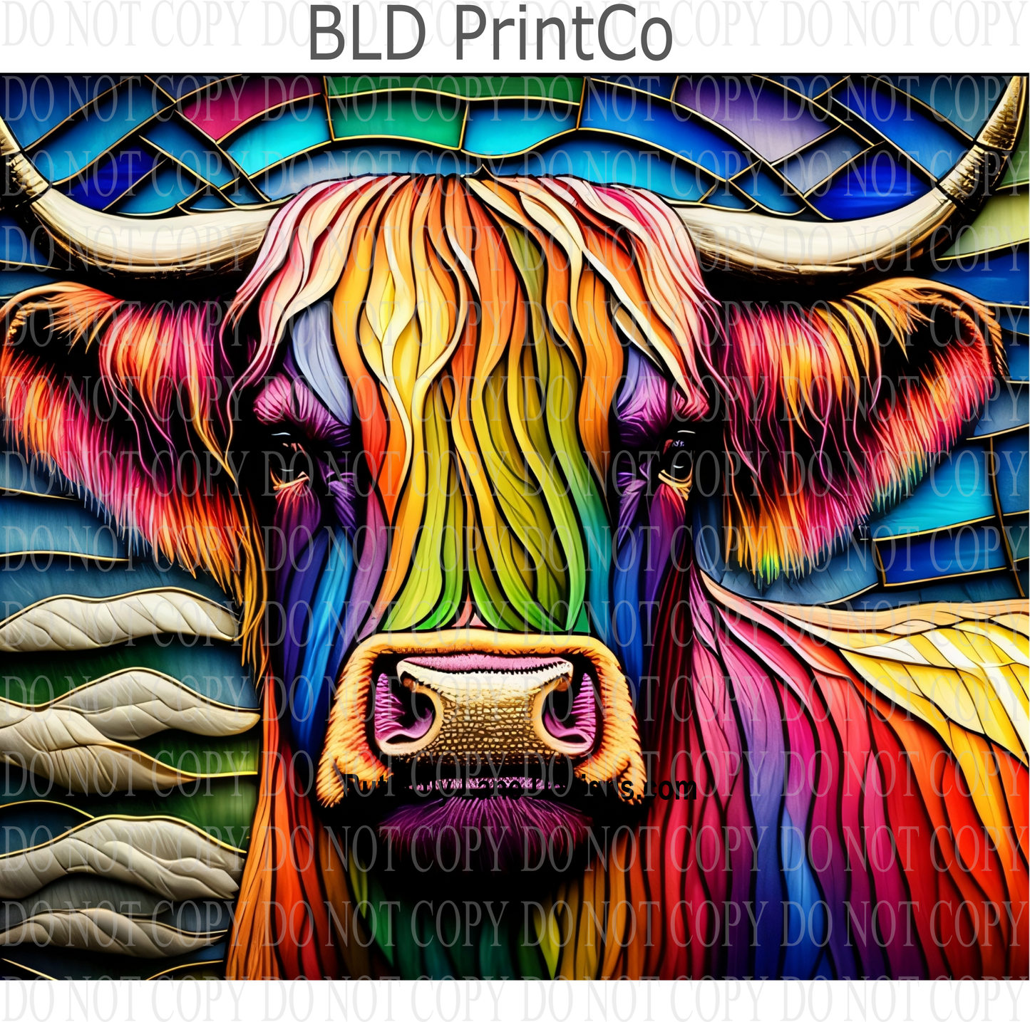 Stained Glass effect Colorful Highland Cow: Tumbler wrap W33