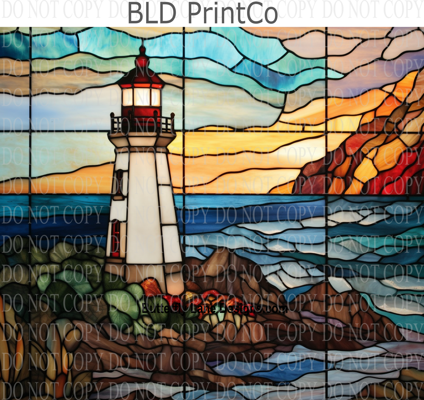 Stained Glass effect Light House: Tumbler wrap W35