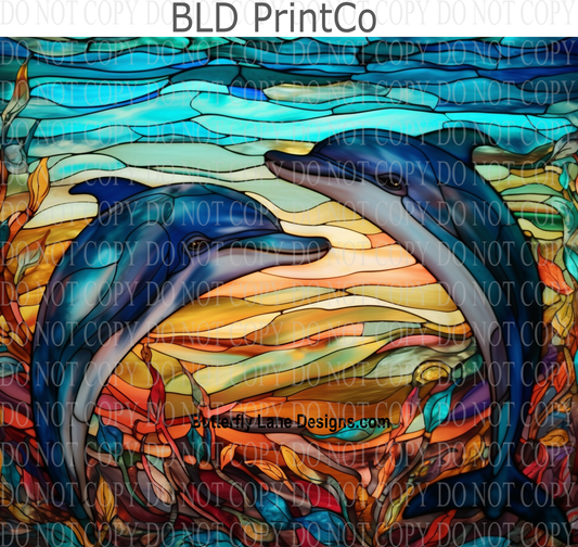 Stained Glass effect Dolphins: Tumbler wrap W36
