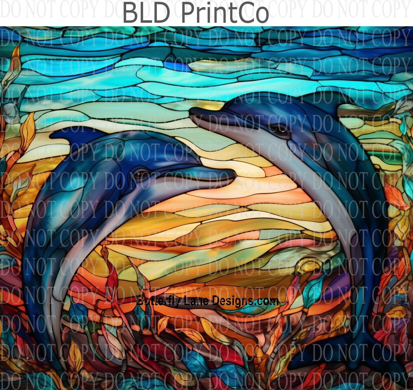 Stained Glass effect Dolphins: Tumbler wrap W36