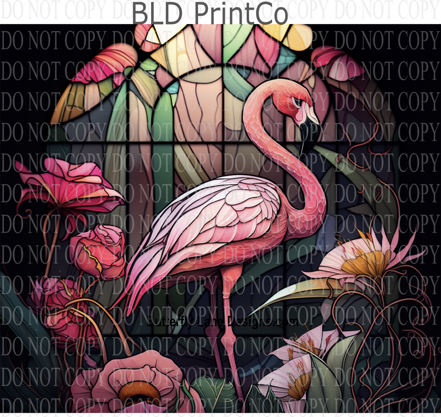 Stained Glass effect Flamingo 2: Tumbler wrap W37