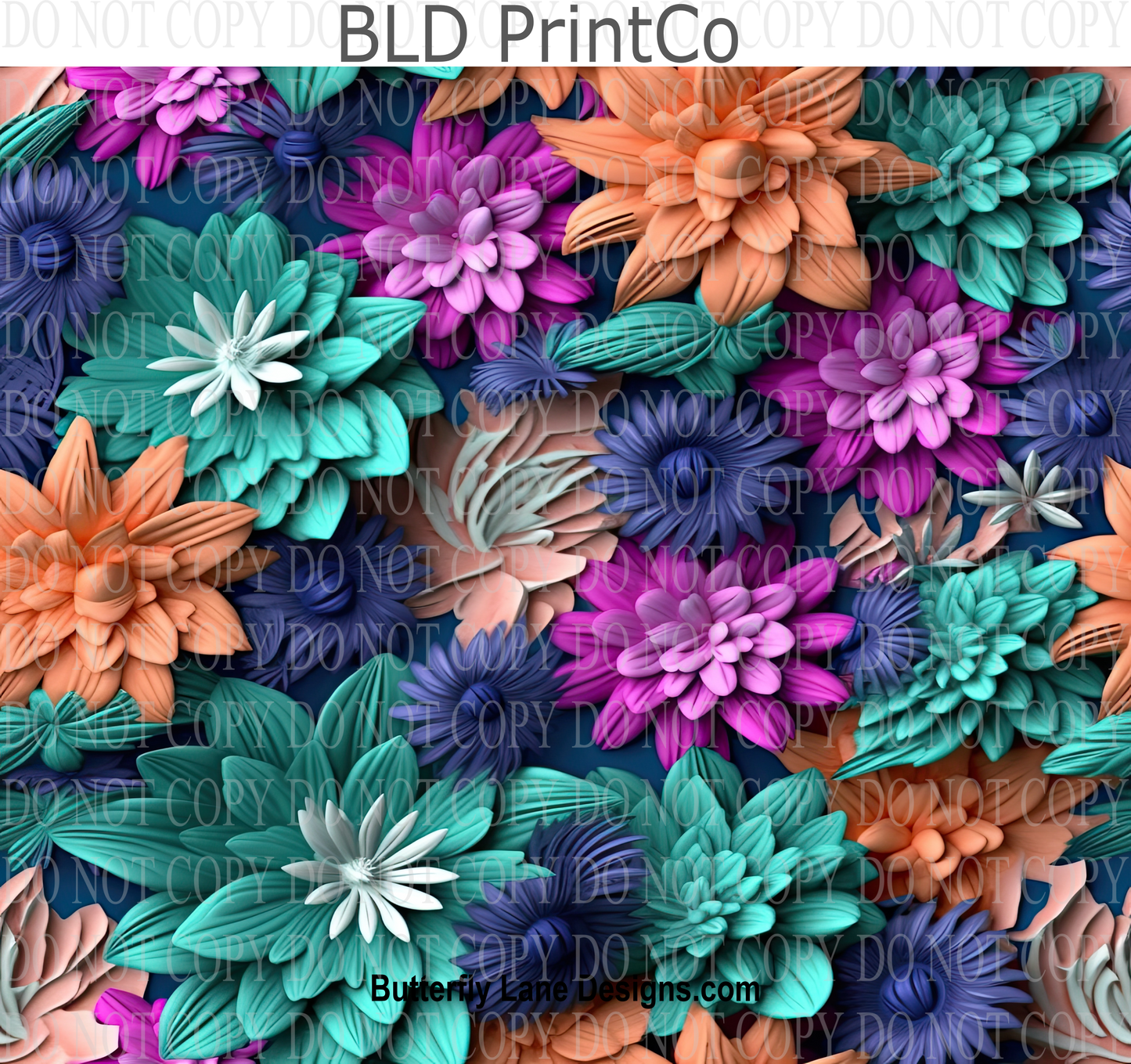 3D effect Teal- coral-purple florals  W4  : Tumbler wrap