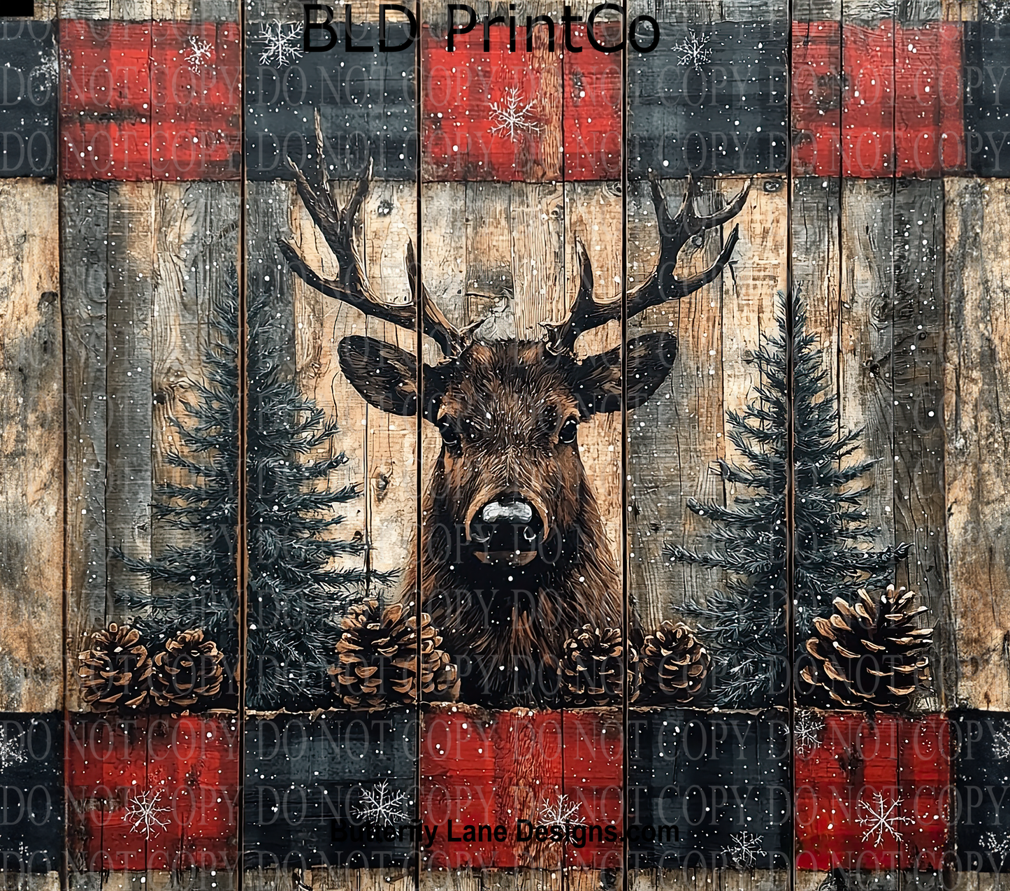 W450 rustic snowy deer plaid