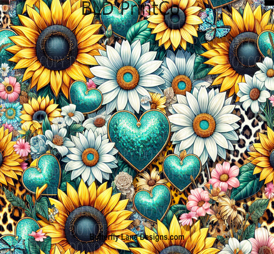 W546 Turquoise and Sunflowers -Cheetah animal print