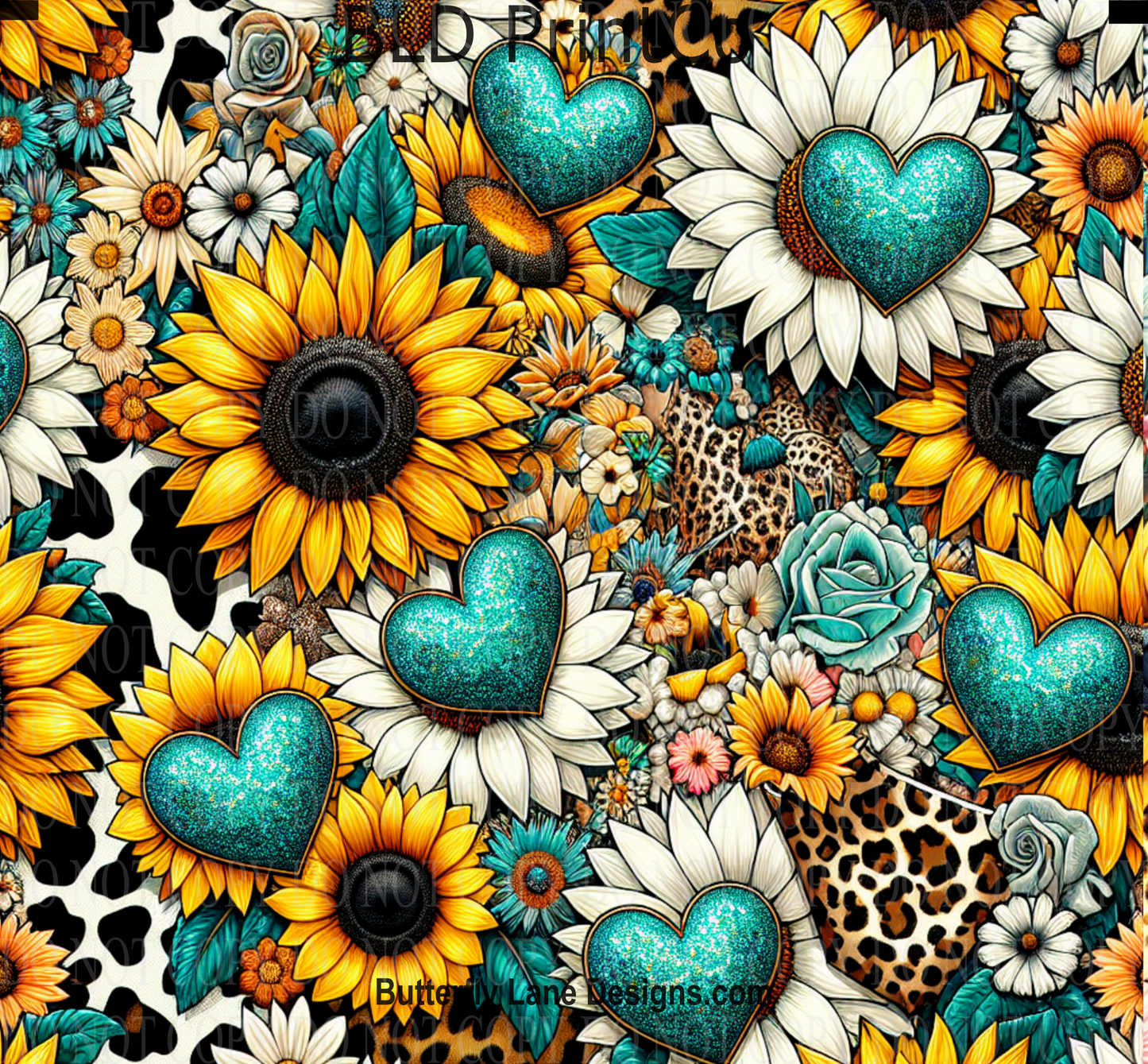 W547 Turquoise and Sunflowers -Cheetah and cow animal print