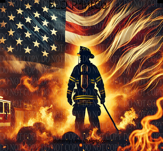 W555 US Flag- Firefighter in the flames