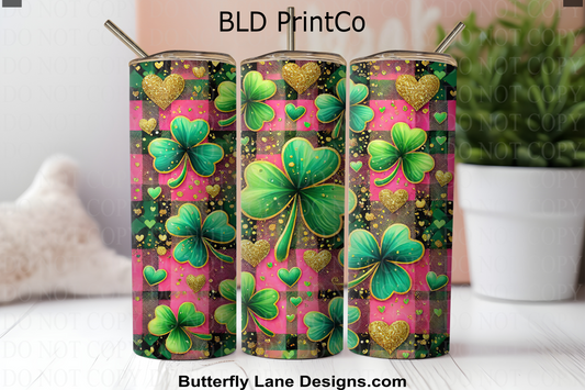 W596 Pink Plaid and Lucky Green Clovers