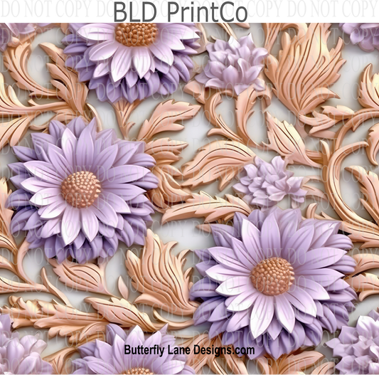 3D effect purple and rose gold florals  W6  : Tumbler wrap