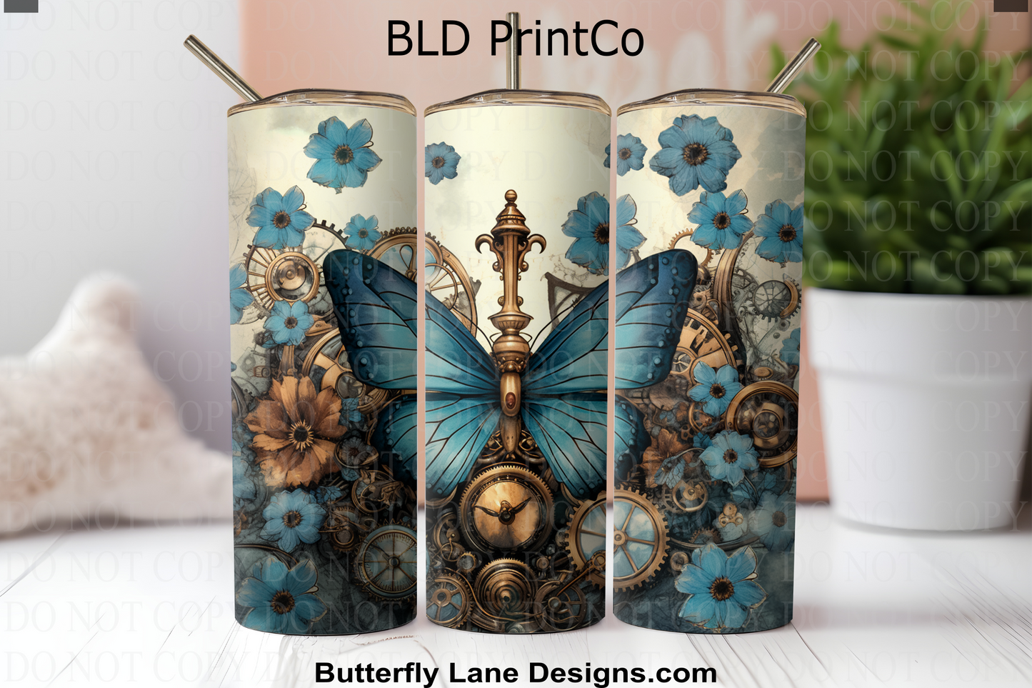 W703 Steampunk Blue Butterfly-