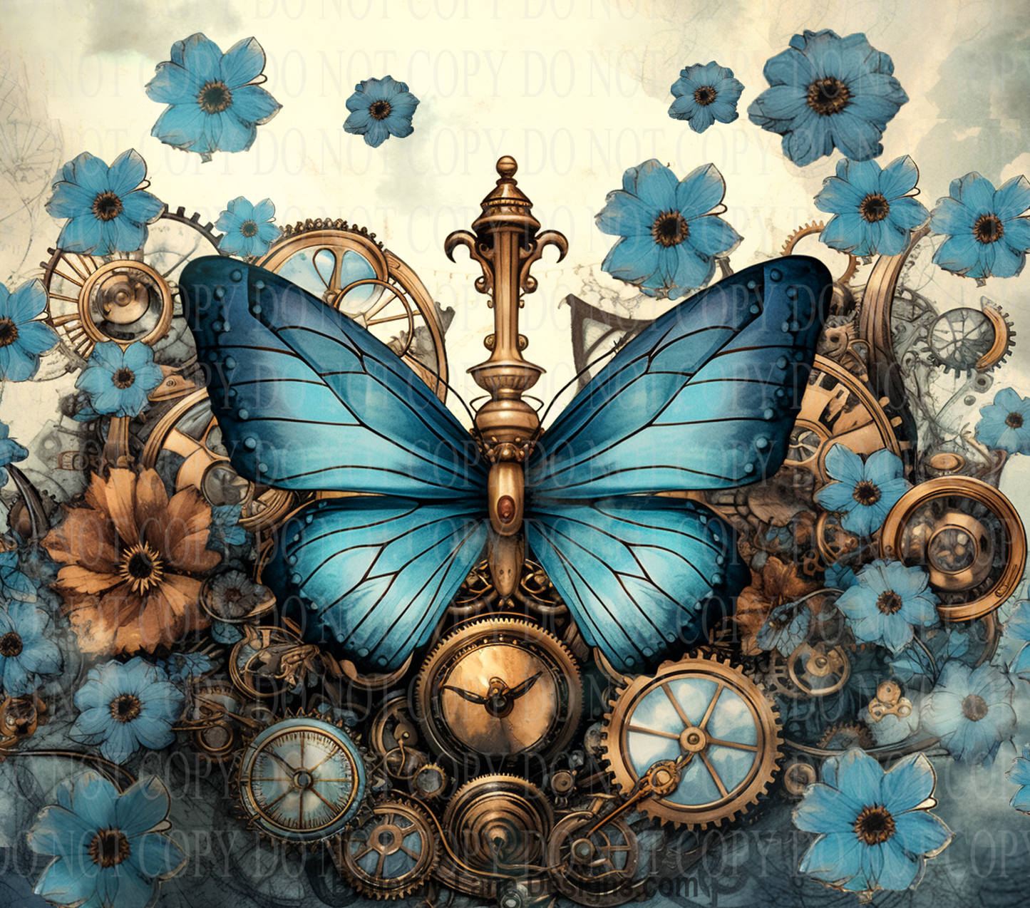 W703 Steampunk Blue Butterfly-