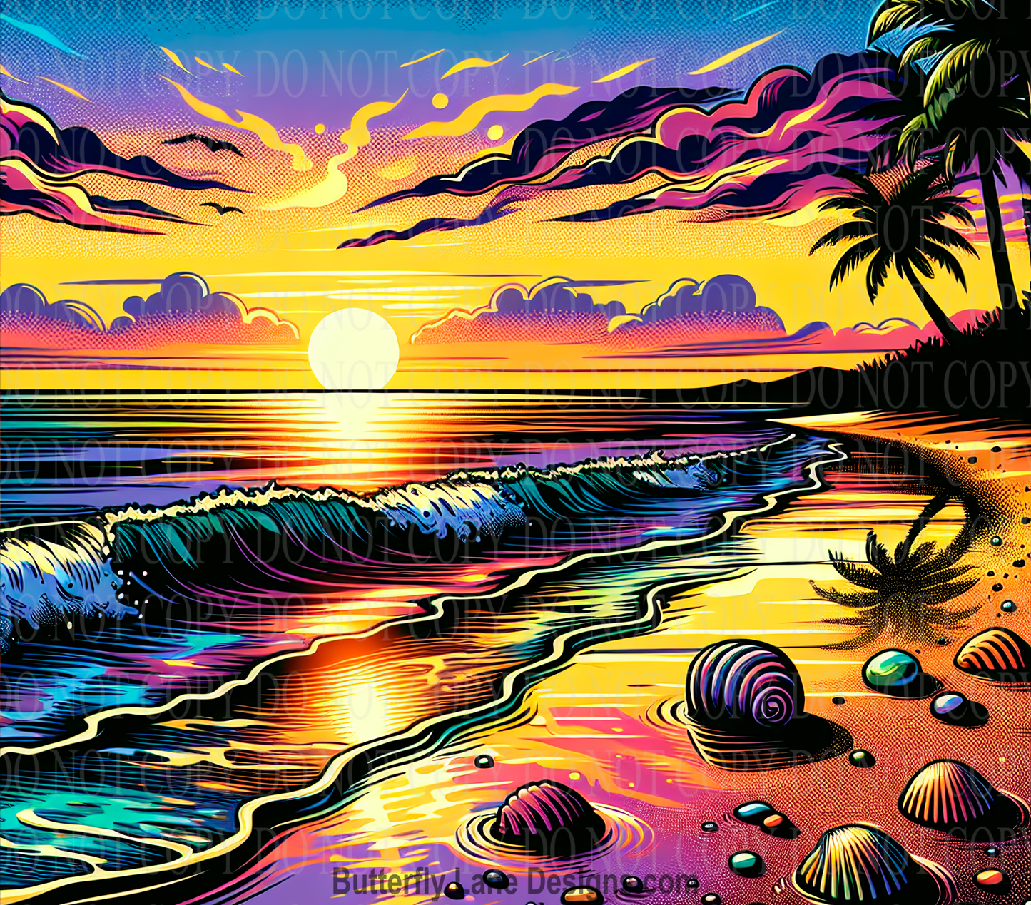 W704 Beach sunset -cartoonish-