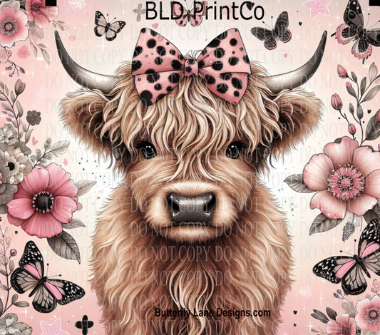 W718 Highland Cow- Pink Florals